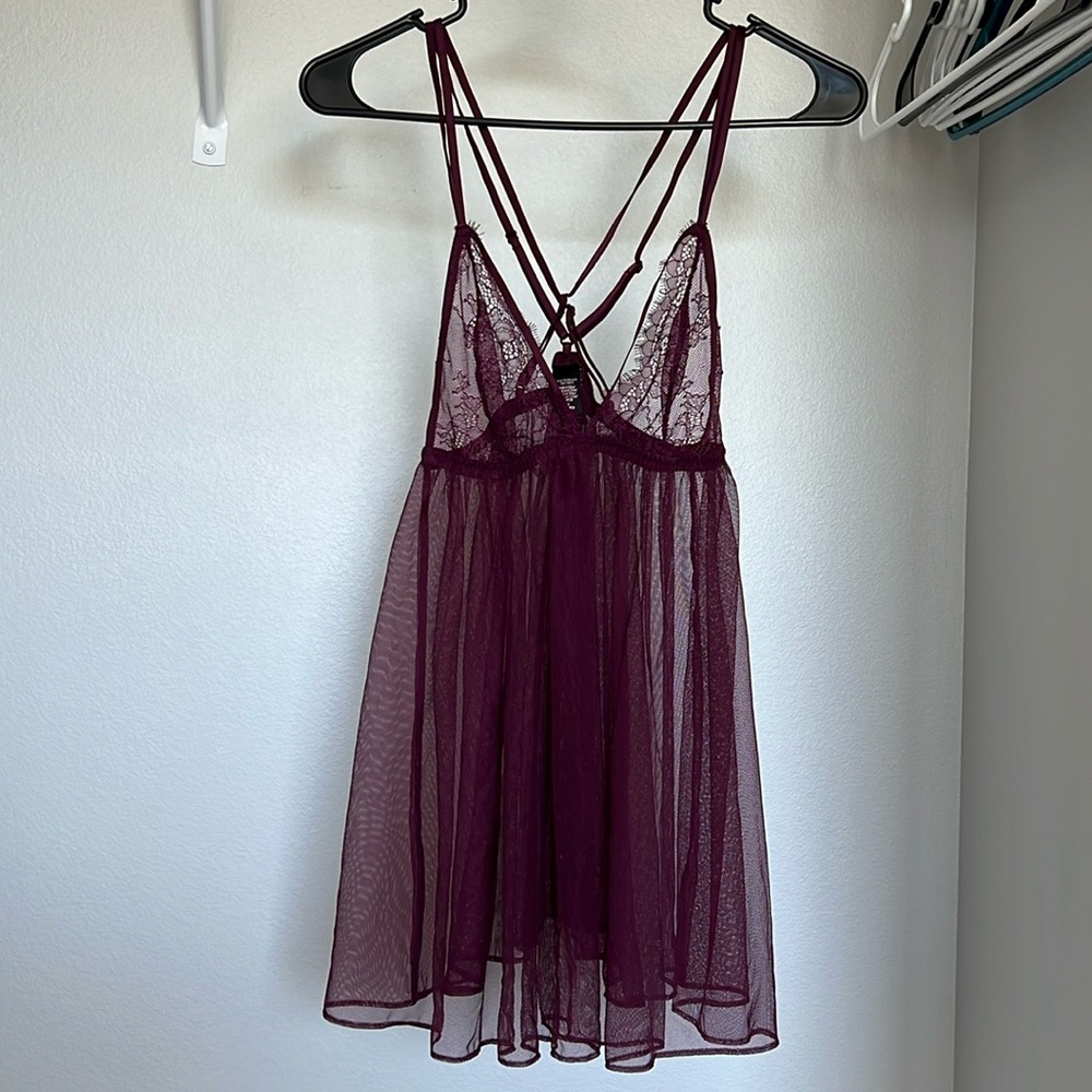 Victoria’s Secret Maroon Mesh Lingerie Set